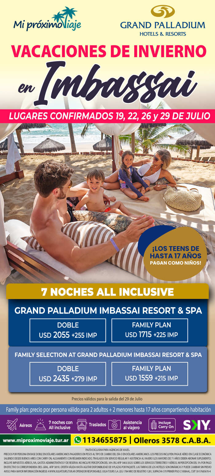 VACACIONES DE INVIERNO en IMBASSAI - LUGARES CONFIRMADOS 19, 22, 26 y 29 JULIO !